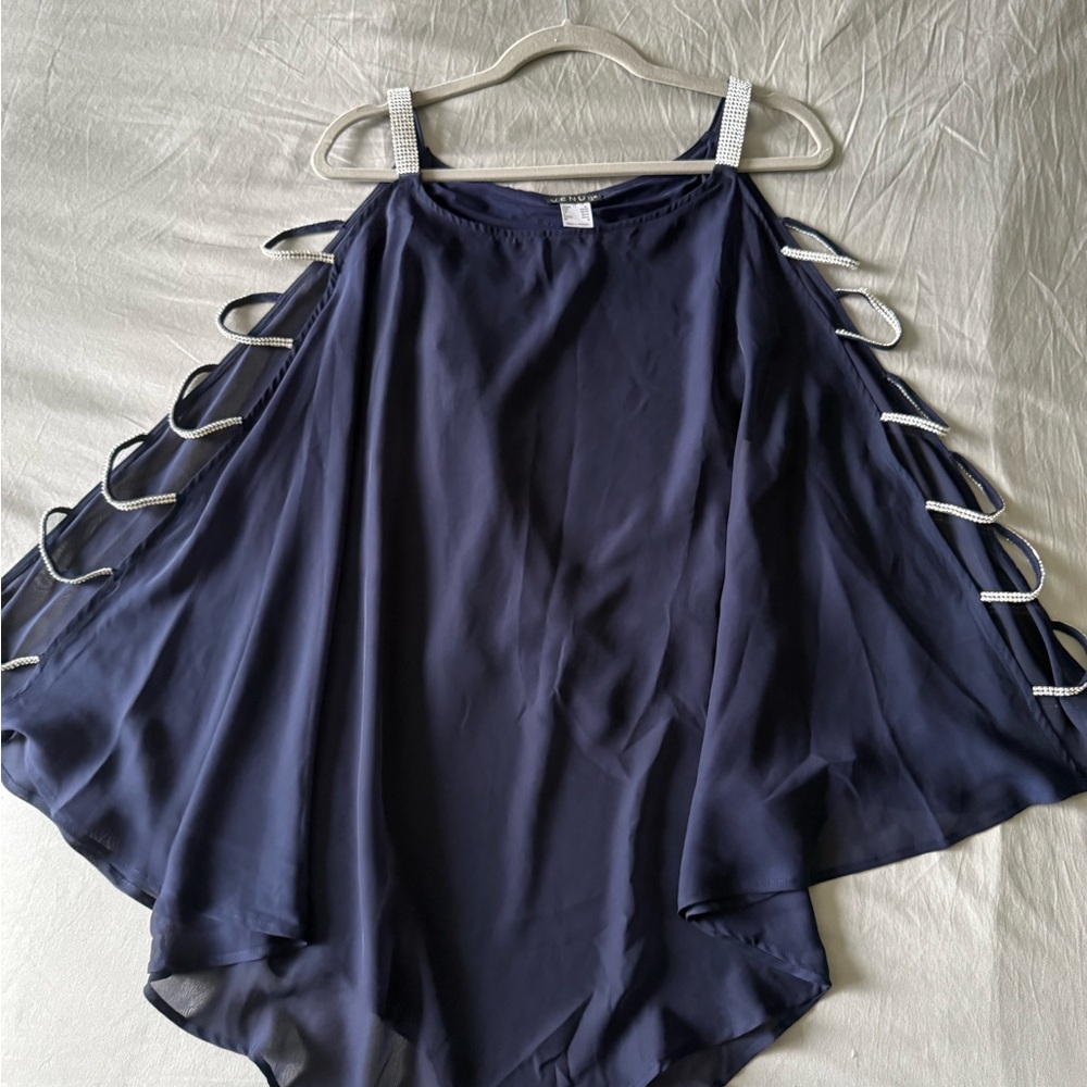 VENUS Navy Blue Blouse with Silver Accents